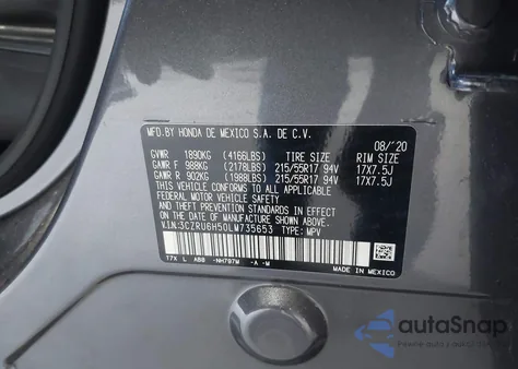 2020 Honda Hr-V Awd Ex z USA, uszkodzony, nr VIN 3CZRU6H50LM735653